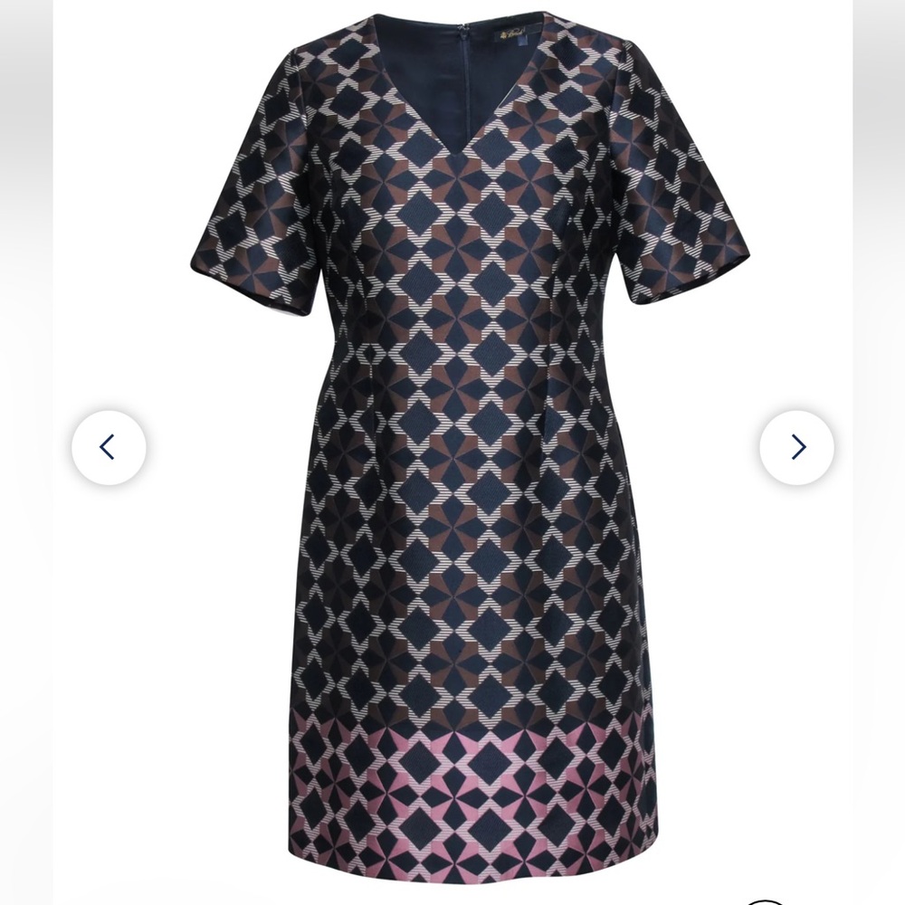 Brooks Brothers Women’s Navy & Brown Geometric Star Print Dress Sz 8 Italy NWOT
